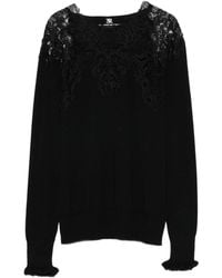 Ermanno Scervino - Long Sleeve Sweater With Lace Overlay - Lyst