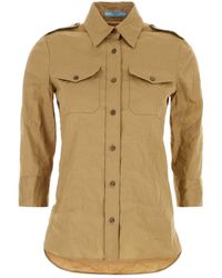 Prada - Camel Stretch Poplin Shirt - Lyst