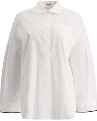 Brunello Cucinelli - Poplin -Hemd mit glänzenden Manschettendetails - Lyst