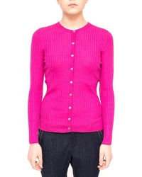 LA ROSE - Cardigan Ribs Cashmere Fuxia - Lyst
