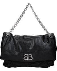 Balenciaga - Borse A Spalla Monaco Chain Donna Pelle Nero - Lyst