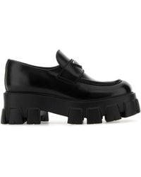 Prada - Monolith Logo-Plaque Patent-Leather Loafers - Lyst