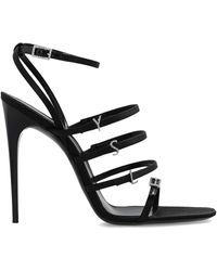 Saint Laurent - Sandali in raso nero con decorazioni in cristallo - Lyst