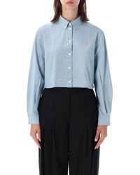 Maison Kitsuné - Cropped Button-Front Cotton Shirt - Lyst