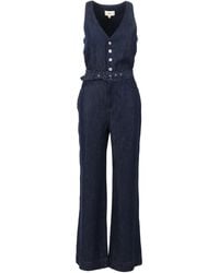 7 For All Mankind - Dark Wide Leg Tailored Jumpsuit Dark Rinse With Self Belt - Lyst