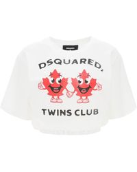 DSquared² - T Shirt Crop Con Stampa Twins Club - Lyst