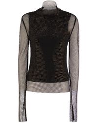 Tシャツ・カットソー SPORTMAX NEGUS - Scuba jersey T-shirt with rhinestones Scuba jersey T-shirt with rhinestones, black | Sportmax