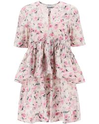 Ganni - Organic Cotton Flounce Mini Dress - Lyst