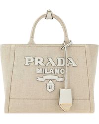 Prada - Sand Canvas Shopping Bag - Lyst