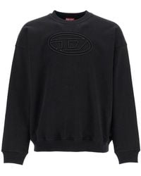 DIESEL - Felpa Di Cotone Nero Con Logo Mart Bigoval Ricamato - Lyst