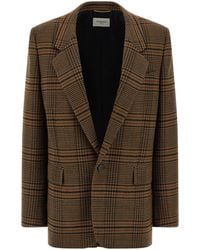 Saint Laurent - Prince Of Wales Wollen Blazer - Lyst