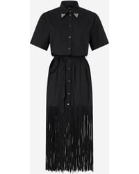 Pinko - Cotton Shirt Dress With Fringe And Metallic Details - Lyst