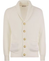 Brunello Cucinelli - Pure Cotton Ribbed Cardigan With Metal Button Fastening - Lyst