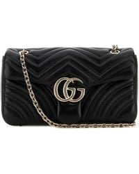 Gucci - Black Nappa Leather Medium GG Marmont Shoulder Bag - Lyst