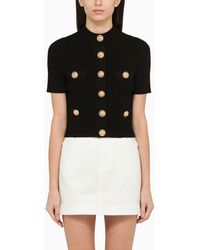 Balmain - Black Crew Neck Sweater With Buttons - Lyst