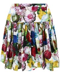 Dolce & Gabbana - Short Cotton Skirt With Nocturnal Flower Print - Lyst