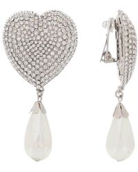 Alessandra Rich - Heart Crystal Ohrringe mit Perlen - Lyst