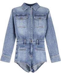 Self-Portrait - Rhinestone Denim Playsuit - Lyst