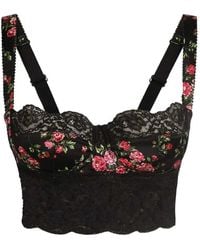 Dolce & Gabbana - Kleiner Satin- Und Spitzen-Balconette-Bh Mit Rosen-Bouquet-Print - Lyst