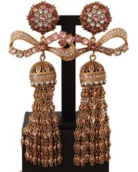 Dolce & Gabbana Orecchini lunghi a clip con cristalli pendenti in oro - Marrone