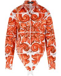 Dolce & Gabbana - Hemd aus Baumwollpopeline mit Majolica-Print - Lyst