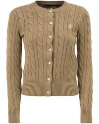 Polo Ralph Lauren - Cable Knit Cotton Crew Neck Cardigan - Lyst