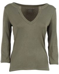 Filatures Du Lion - V Neck T-Shirt, 3-4 Sleeve Viscose Elastane Short Sleeves T-Shirt - Lyst