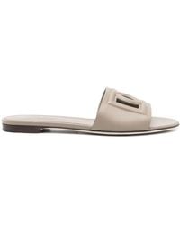 Dolce & Gabbana - Dg Logo Leather Flat Sandals - Lyst