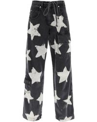 MSGM Pantalones cargo de mezclilla con estampado de estrellas Denim negro, gris