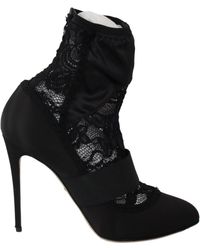 Dolce & Gabbana Black Floral Lace Booties Heels Shoes