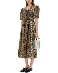 Ganni Leopard-print Linen-silk Blend Midi Dress in Brown | Lyst Ganni Leopard-print Linen-silk Blend Midi Dress in Brown | Lyst