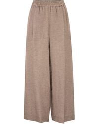 Fabiana Filippi - Linen Wide-Leg Trousers With Elasticated Waist And Monile Detail - Lyst