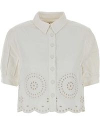 FRAME - Eyelet Denim Shirt - Lyst