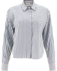 Brunello Cucinelli - Gestreept Shirt Met Glanzende Kraag - Lyst
