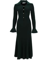 Self-Portrait - Ribbed Knit Collared Midi Dress - Lyst