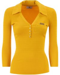 Elisabetta Franchi - Micro Cable Knit Polo Shirt - Lyst