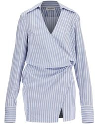 The Attico - Mini Striped Dress With V-Neck, Long Sleeves, And Cotton, Tied Waist - Lyst