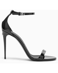 Dolce & Gabbana - Dolce&gabbana High Patent Sandal With Logo - Lyst