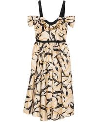 Elisabetta Franchi - Printed Cotton Midi Dress - Lyst
