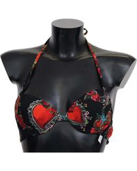 Dolce & Gabbana Heart Print Swimsuit Beachwear Bikini Tops - Black