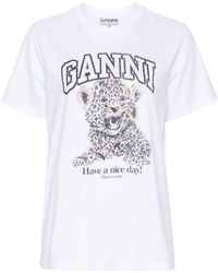 Ganni - Leopardenmuster Jersey T-Shirt - Lyst