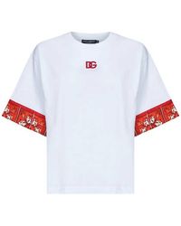 Dolce & Gabbana - Dolce & Gabbana T-Shirt With Embroidered Logo And Majolica Print - Lyst