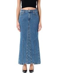 Marine Serre - Moon Lasered Denim Skirt Long - Lyst