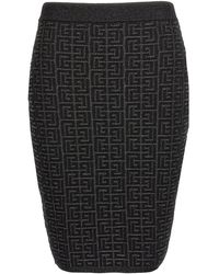 Balmain - Monogram Glitter Midi Rok - Lyst