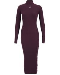 Courreges - Ribbed Midi Dress With Button Detail - Lyst