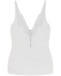 Self-Portrait - Viscose Top With Lace Inserts - Lyst