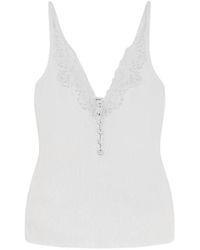 Self-Portrait - Zelfportret Viscose Top Met Kanten Inserts - Lyst