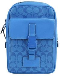 COACH (c9838) Bright Blue Signature Coated Canvas Track Pack Slingpack Backpack