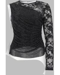 Self-Portrait - Asymmetrical Top With Sheer Floral Lace Detail - Lyst
