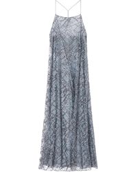 Emporio Armani - Langes Kleid Aus Tüll Mit Durchgehender Stickerei Aus Mikropailletten Und Schmucksteinen - Lyst
